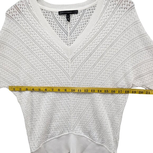 WHBM Crochet Knit Sweater Top Womens White 3/4 Dolman Sleeve V Neck Size M - Picture 6 of 7